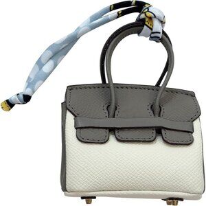 Women's Cute Mini Leather Key Chain Charm Clothing Pocket Gray WhiteTote Bag